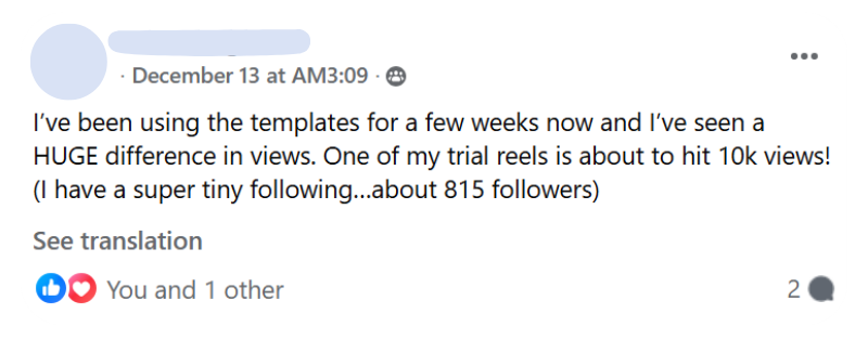 Student testimonial screenshot